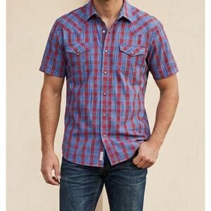 Paisley Western Snap Shirt Sz. L Moon Shine Blue Red Short Sleeves Cowboy West